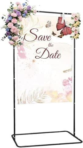 DHSWNNG Adjustable 175 cm Wedding Sign Holder, Metal Welcome Sign Stand with 2 Leather Hanging Straps Easel Stand for Display Birthday Party (Black)