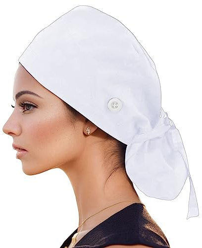 Genérico de Béisbol para Mujer con Banda Transpirable y Botones de Estilo Scrub para Hombre y Unisex (White, One Size)