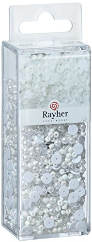 Rayher Hobby Rayher 14538701 Pailletten-/Glasperlenmix, frost, 80 g und 50 m Draht 0,3 mm ø, Bastelperlen, Rocailles, Pailletten, Wachsperlen, Fädeldraht, Klein