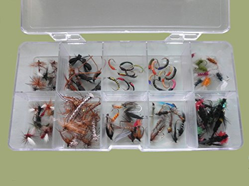 Forellenfliegen, 100 Stück pro Box, verschiedene Sorten und Größen, zum Fliegenfischen