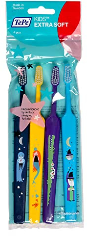 TePe Select Compact Zahnbürste, Kinder Extra Soft, Hellblau, 4 Stk., Kinderzahnbürste, Zahnbürste mit weichen Borsten für eine sanfte und effiziente Reinigung