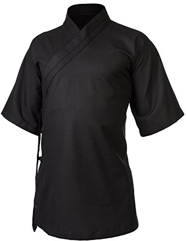 Leinen (Mittel) Kung Fu & Tai Chi Shirt Diagonaler Kragen Kurzarm - Taiji Anzug Schwarz 170
