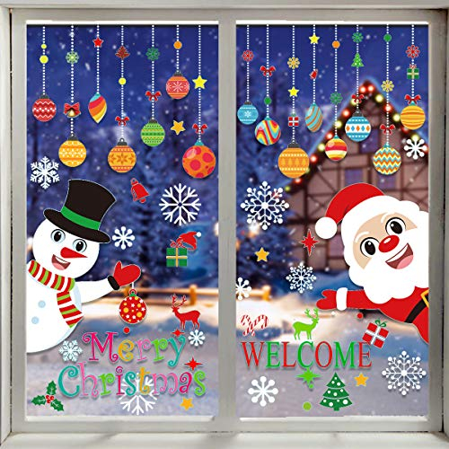 VEYLIN 118 Pieces Christmas Window Clings with Xmas Snowflakes Decals Removable PVC Staic Stickers for Christmas Window Display(8 Sheets)