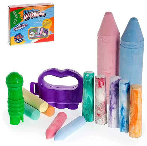 Smart-Planet Straßenkreide Set mit XXL Kreidestifte - 3er Kreidehalter - 1 x Halter für Kreide - buntes Kreideset Formen, Mehrfarbig