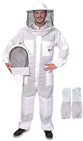 US-Keepers 3-Layer Ultra Ventilated Bee Suit for Men & Women – Premium Beekeeping Suit with Bee Gloves & Two Detachable Beekeeping Veils (White 2XL)