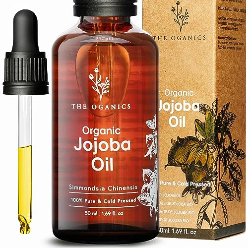 THE OGANICS® Bio-Jojobaöl 50ml – 100% rein natürlich & kaltgepresst – für Gesicht, Körper, Haare, Bart und Nägel, intensive Feuchtigkeitspflege – vegan und hexanfrei – Bio-Jojobaöl in der Glasflasche