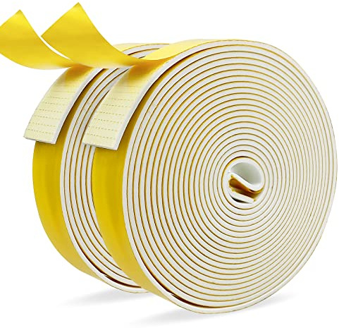 Gomma espansa autoadesiva bianca, nastro sigillante autoadesivo 25 mm (L) x 3 mm (S), nastro adesivo in schiuma per finestre, porte, sigillo, anti-collisione, isolamento acustico, 2 rotoli da 6 m di
