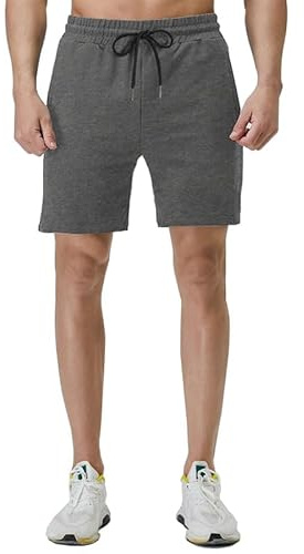 Shorts Homme Coton Shorts de Sport Bermudas Pantalon Court Décontracté de Survêtement Jogging Fitness Sport Training Yoga Tennis Joggers D'été (Z-Gris Foncé, L)