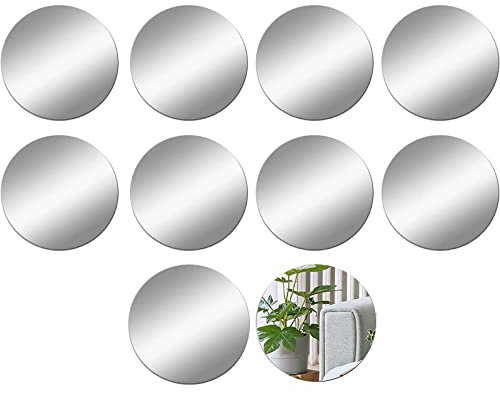 DMJOULI Mirror Tiles Self Adhesive Acrylic for Walls,10cm Round Craft Tiles Plastic Mirror,Bedroom Mirror Stickers for Crafts Decoration DIY Projects Supplies(10Pcs)
