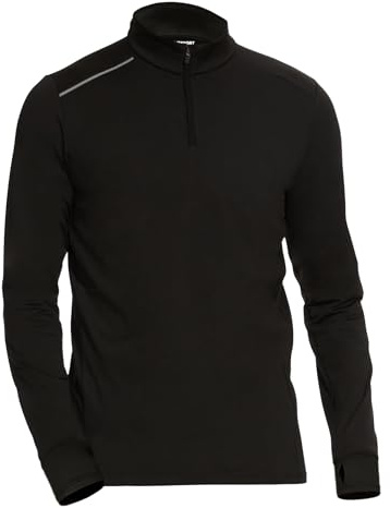 AMZSPORT Maglietta a Manica Lunga da Uomo, con Mezza Zip e Collo Alto, Maglia Sportiva Traspirante con Zip 1/4, Maglietta Funzionale per Allenamento in Palestra e Jogging, Nero, L