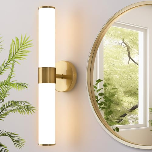Vaziden Gold Bathroom Light Fixtures, Vanity Lights for Mirror with Milk Glass Shade, 20 Inch Up and Down Wall Sconces for Bathroom Bedroom Living Room Hallway - Bulb Not Included