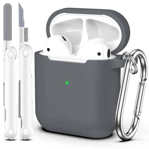 MHYALUDO AirPods Case Cover with Cleaning Kit & Keychain, Compatible with AirPods 2nd Gen 2019 & 1st Gen 2016, Soft Protective Pebble Case