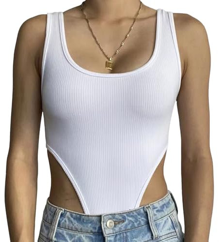 SHEKINI Body Damen Tank Elegant Bodysuit Bodies Rippenstrick Ärmellos Bodys U-Ausschnitt Stringbody Unterziehbody Tanga Oberteil Outfit Shapewear Body Shaper