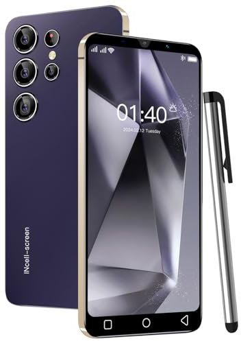 QrZrQ Smartphones Bon marché, 5,0 Pouces, Double Carte Double Caméra, Quad Core, ROM 16GB 【Extensible à 128GB】, Support GPS/WiFi/Bluetooth/FM, Téléphone déverrouillé par Le visag (S24Ultra-Purple)