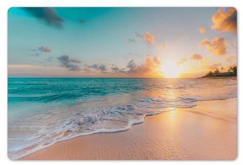 KitchenYeah© Placemats para Mesa Comedor Set 6 45x30 cm Manteles Individuales Lavables PVC Antideslizantes Estilo Elegante Atardecer - Playa - Mar - Verano - Azul