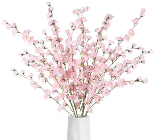 ICBOX 43.3’’ Pink Delphinium Artificial Flowers 5pcs Long Stem Faux Larkspur Flowers Artificial Silk Flowers for Floor Vase Wedding Centerpiece Home Garden Decoration(Pink)