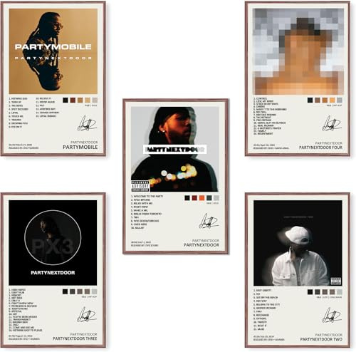Partynextdoor - Poster su tela autografato con copertina di album musicali, set da 5, senza cornice, 40 x 60 cm