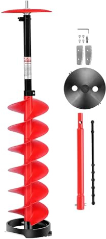 VEVOR Nylon Ice Auger Drill Bit, 8 Diameter 41 Length, Cordless Ice Augers for Ice Fishing with Extra 13.4in Extension Rod, Drill Adapter, Top Plate and Blade Guard