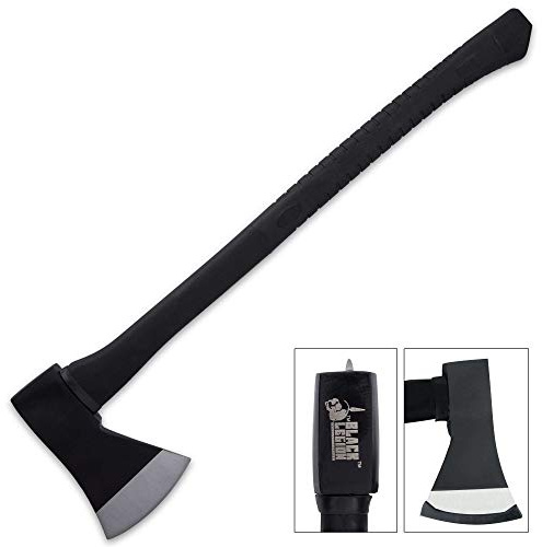 Black Legion Wood Splitting Long Axe - 28” Length | Chopping & Felling Firefighter Axe | Rubberized Long Handle | Stainless Steel Ax Head | 5” Blade Head | Easily Splits Firewood