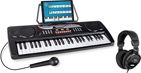 McGrey BK-4910BK Keyboard Set - Kinder Keyboard mit 49 Tasten - Einsteigerkeyboard mit 16 Sounds und 10 Rhythmen - Piano mit Mikrofon für Gesang und Notenständer - Inkl. Kopfhörer - Schwarz