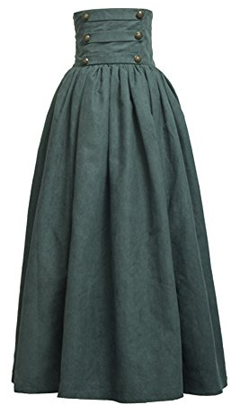 BLESSUME Steampunk Jupe Longue Victorien Gothique Taille Haute (XS, Vert)