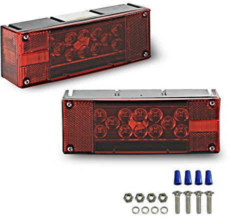 Wellmax 12V LED Trailer Lights, Submersible and Waterproof Low Profile Rectangular tail lights for RV, marine, boats, trailers