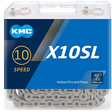 Fahrrad Kette, KMC Fahrradkette, X10SL Ti-N Silber, 1/2 x 11/128, 114 Glieder, 10-fach, kompatibel mit Shimano / Sram / Campagnolo, Stahl, silber
