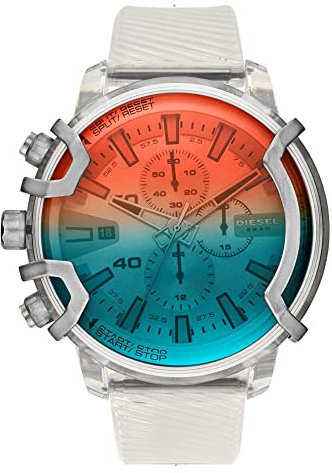 Diesel Herrenuhr mit Griff, QuarzChronographenwerk, 46 mm Gehäuse aus transparentem Mischgewebe und PolyurethanArmband, DZ4521