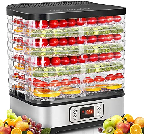 COOCHEER Deshidratador de Alimentos 8 Pisos Bandejas, Deshidratador de Frutas y Verduras 400W con Temporizador 72H y Temperatura ajustable, Pantalla LCD, sin BPA Transparente