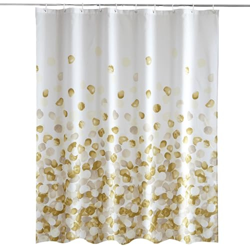 Trimming Shop Golden Petals Shower Curtain - Polyester Fabric Bathroom Curtain, Waterproof & Mould Resistant, With 12 Hooks, Washable 180x180cm Long Shower Liner, Blackout Design for Stylish Bathroom