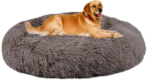 XXL Panier pour Chien Tissu Peluche,Lit Moelleux Rond pour Chat,XL Panier Chien Orthopedique,Coussin Anti Stress pour Animaux Moyen Grand Taille,Lavable Tapis Puppy,100cm
