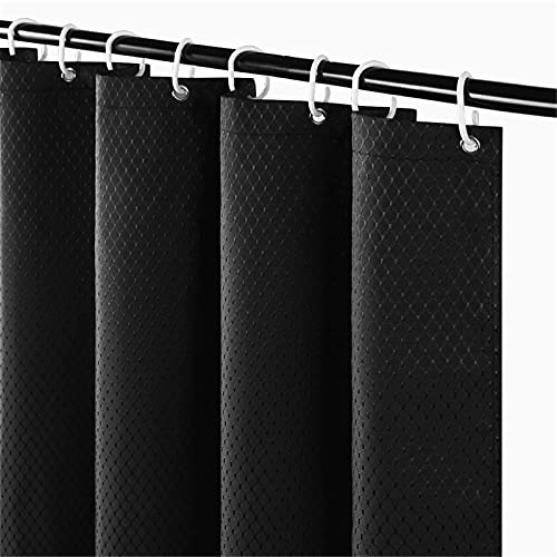Furlinic Duschdraperi Antimuffa Tyg 120x180cm Vattentätt Tvättbart Liten Duschdraperi Design Polyester med 8 Krokar Duschdraperi Svart Waffle
