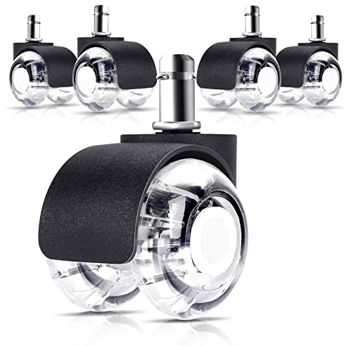 Bürostuhl Rollen 5er Set 11mm x 22mm Bürostuhlrollen Hartbodenrollen für Schreibtischstuhl Doppelrad-Design 100% Noise Free Schwarz Geeignet für Parkett Laminat Steinböden Granit und Fliesen