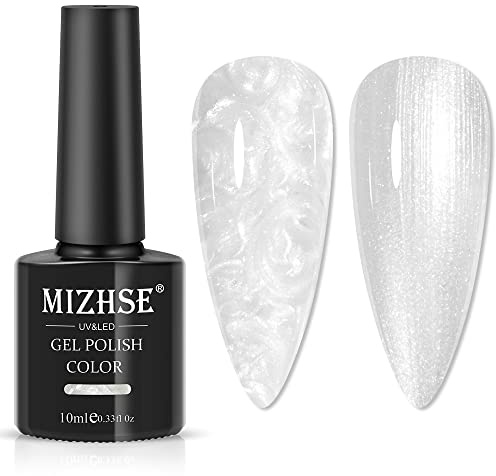 MIZHSE Pearl Gel Nail Polish, UV White Gel Nail Polish Pearlescent Shimmer for Nails Pearly Shell Gels Polishes for Nails Art, White, 10ml