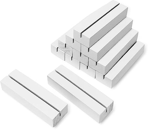 Worown 12 Stück Weiß Kartenhalter Holz, Menükartenhalter, Tischkartenhalter, Fotohalter Holz für Heim, Kaffeebar, Laden, Hochzeits und Postkarten ( 10 x 3 x 2 cm )