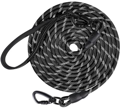 Joytale Schleppleine 5m für Hunde, Starke Hundeleine Große Mittlere Hunde, Reflektierende Schleppleine 5m 10m 15m 20m Lang, Gepolsterter Griff, Abschließbarer Karabine (Schwarz, 5m)