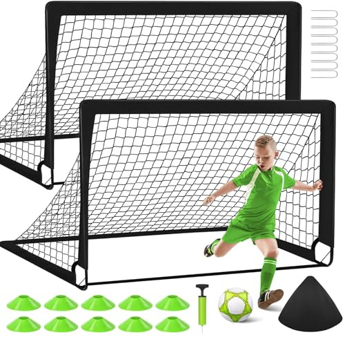 Soccer Goal for Backyard, 2 Soccer Goal of 4X3 FT Portable Goal Training Equipment with Soccer Ball, 10 Cones, Carry Bag, Practice Net for Youth Games, Sports - Black