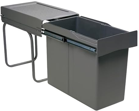 Poubelle coulisante 30l 1 seau - Amortisseur : Sans - Contenance : 30 L - Décor : Anthracite - Hauteur : 400 mm - Largeur : 255 mm - Matériau : Métal/Plastique - Nombre de seaux : 1 - Pour caisson d