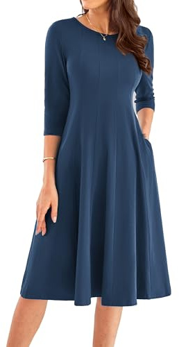 GRACE KARIN Vintage 3/4-ärm A-linje midi-klänning bröllop gästklänningar för kvinnor UK bal formell vintage, marinblå, L