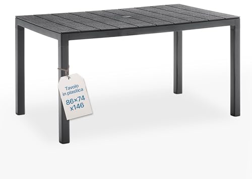 Tomaino - Tavolo Da Giardino In Plastica per 6 Persone - Tavolo da Esterno per Pranzo Rettangolare - Per Giardino, Veranda o Balcone - Nero