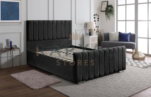 Rapyal Velvet Upholstered Panel Bedframe with Optional Ottoman Storage – Modern Design, Multiple Sizes & Colours (Black, Double, With Ottoman Storage)