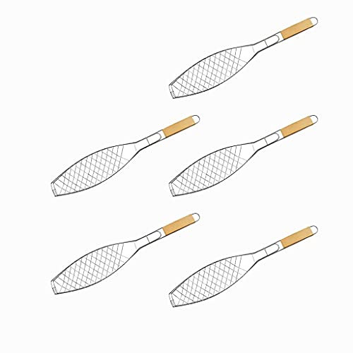 Lot de 5 grilles de barbecue pour poisson - Panier de barbecue antiadhésif avec poignée - Pince à poisson pour barbecue, rôtisserie, panier de barbecue, grille de barbecue à poisson