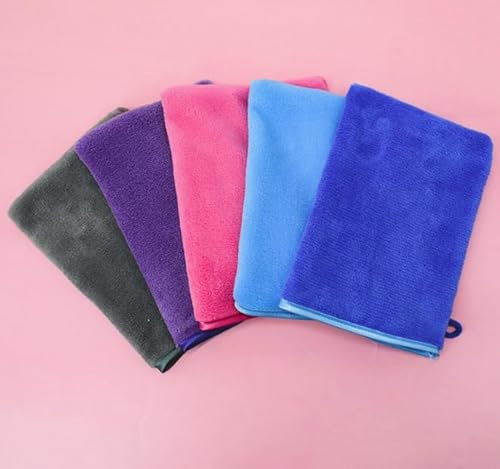 Zuxbolf 5 Stück Waschlappen Gesicht Mikrofaser Waschhandschuh mit Aufhängehaken Wiederverwendbarer Gesichtshandschuh für Abschminkpads Gesichtsreinigung Ultra Weich Saugstark (14.5x21cm)