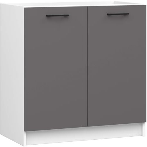AKORD Spülenschrank OLIWIA S80 80 cm | mit 2 Türen | Küchenschränke | Geräumig | Für kleine Küche | Für eine Küchenzeile | Als Teil eines Sets | B80 x H82 x T46 cm | Gewicht 22,3 | Weiß & Graphitgrau