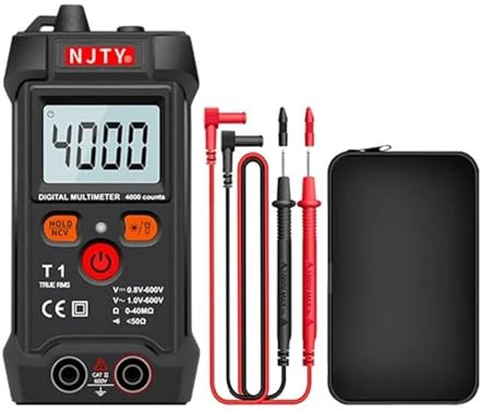 TIEOAXFT Mini multimètre numérique, voltmètre AC/DC, 4000 Points, multimètre Intelligent, Ohm NCV, Outils d'électricien, Instruments de Mesure(T1 with Case)