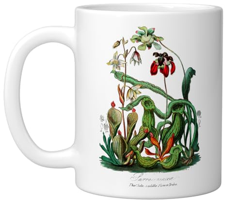 Carnivorous Plants Vintage Sarracenia Botanical Ceramic Mug, White