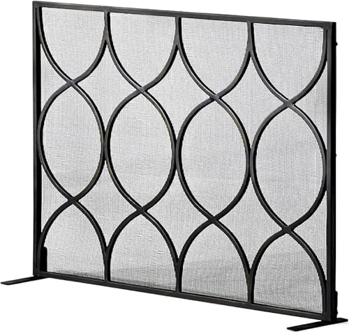HAVVMK Schermo ignifugo in Ferro battuto a Pannello Singolo, Schermo ignifugo in Metallo Decorativo, Protezione dalle scintille, Copertura per Camino