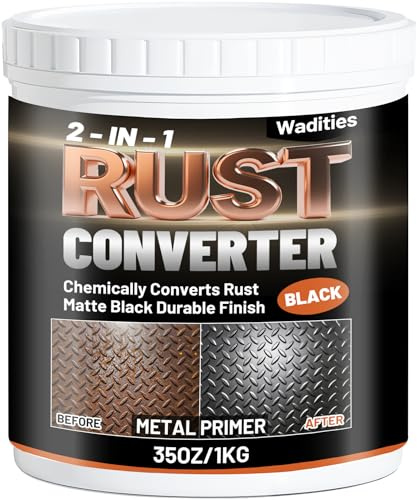 Convertidor de óxido y imprimación para metal 2 en 1, 1kg pintura inhibidora de óxido negro mate de para metal, pintura resistente al calor para chasis, bastidores, embarcaciones e industrias
