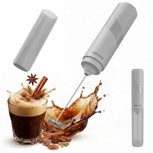 edihome, Espumador de Leche, Eléctrico, Milk Frother Portátil para Café, a Pilas, Batidor de Espuma para Cappuccino Latte, Matcha, Potente y Silencioso (Gris, A Pilas)