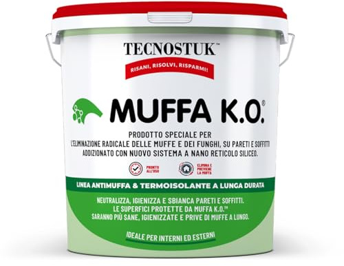 TECNOSTUK Muffa K.O. 1 L. – Fondo Speciale Antimuffa e Termoisolante – Igienizzante, Neutralizzante e Sbiancante per Pareti e Soffitti – Interni ed Esterni, Classe A+